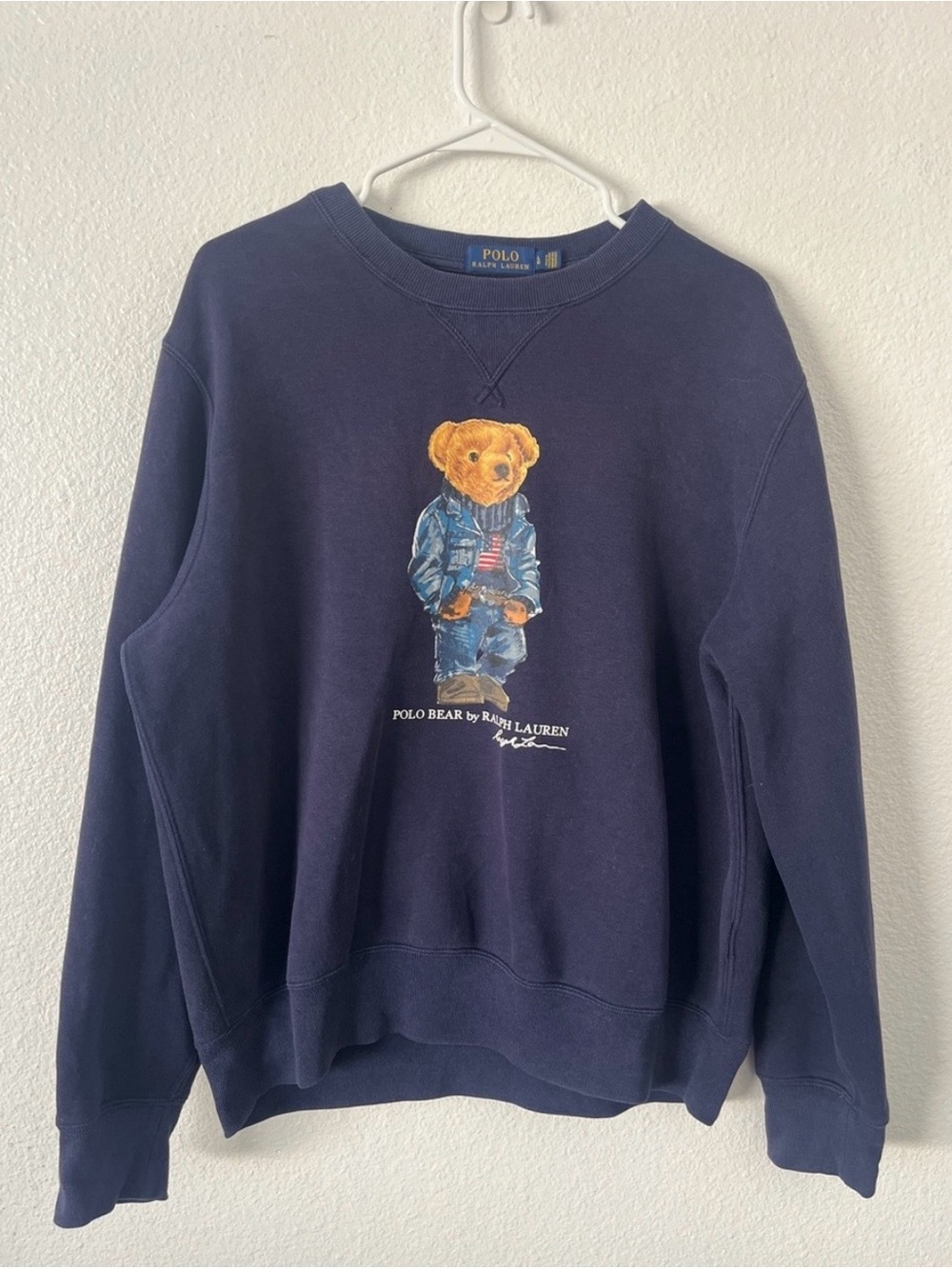 GUC Viral Ralph Lauren Polo Bear American flag Sweatshirt Navy Size M/L (flawed)